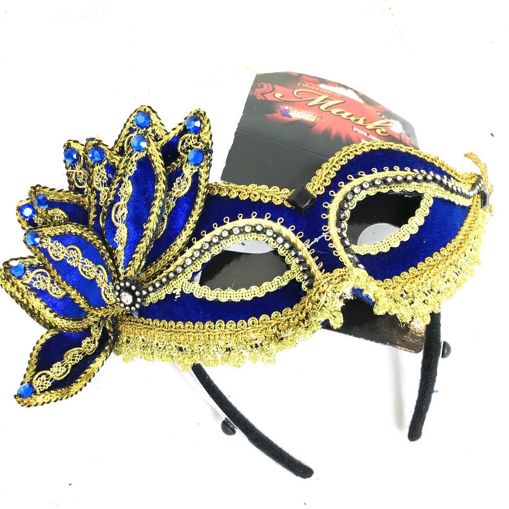 Venetian Blue Velvet Gold Carnival Mask NWT